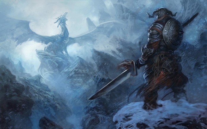Dragonborn fighting a dragon in Skyrim
