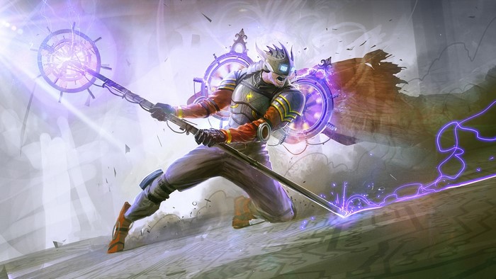 Warrior with Mage Staff casting lightning