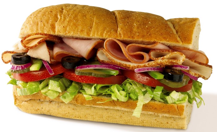 Turkey and Ham Sub Sandwich with Vegetables
