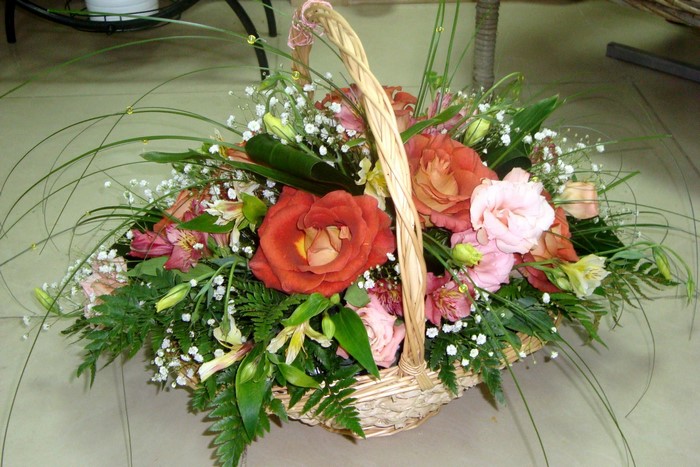 Flower arrangement in a basket