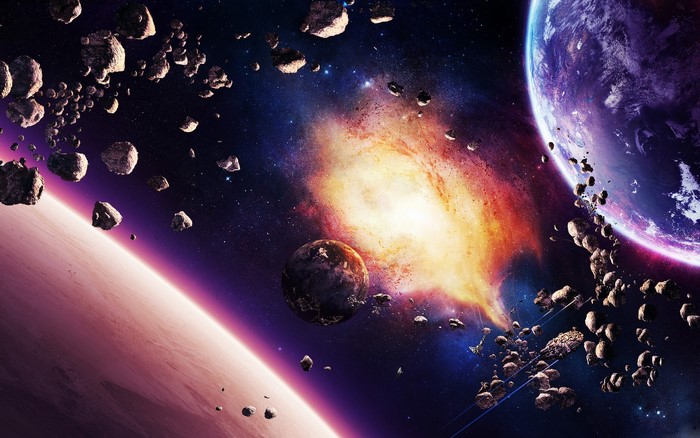 Asteroids and planets in outer space