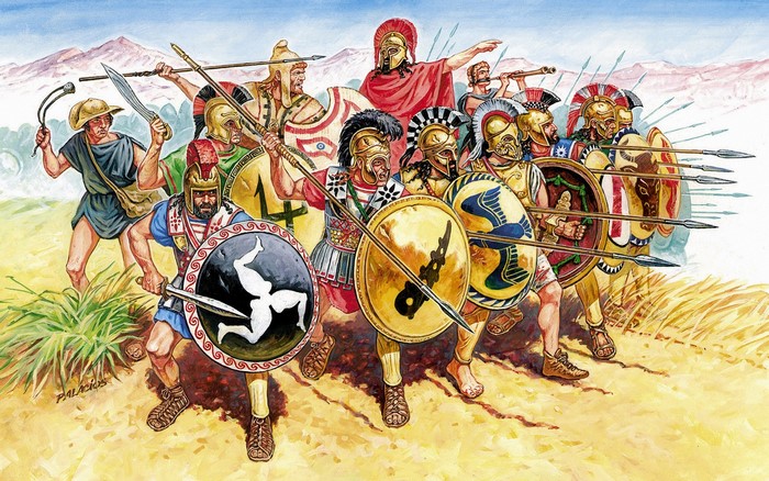 Ancient Greek soldiers in battle formation