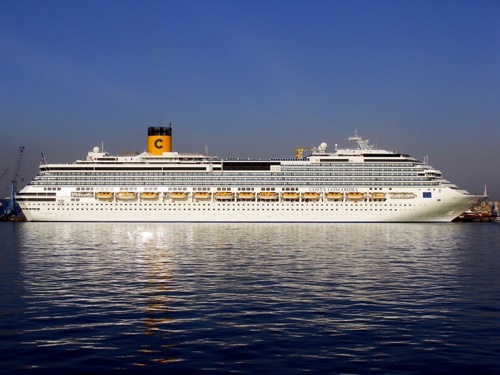 Costa Concordia cruise liner docked at a harbor