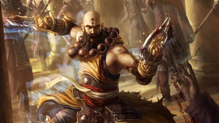 Monk warrior with bloody blades from Diablo III