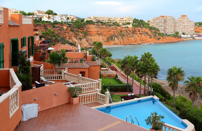 Resorts with pools on the coast of Mallorca, Spain
