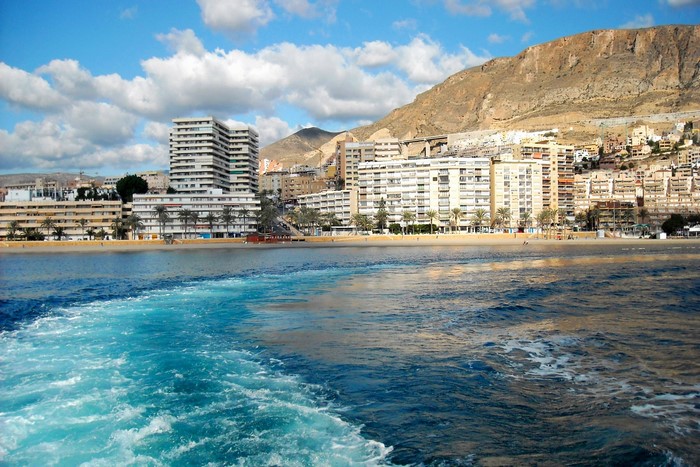 Coastal city with mountains and ocean in Spain