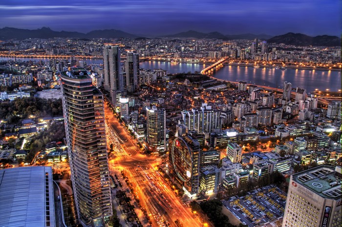 Seoul Cityscape at Night with Han River