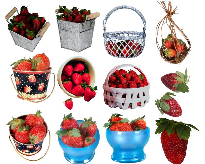 Strawberries in various containers and loose