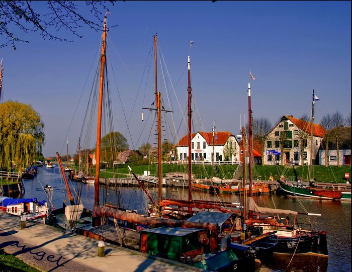 Boats docked in a canal in Germany