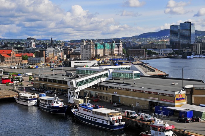 Oslo, Norway Ferry Terminal with Cityscape