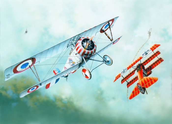 Nieuport Ni-17 and Fokker Dr.I Biplanes in Combat