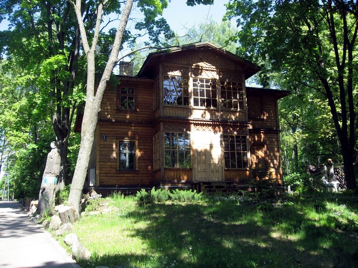 Wooden house in a forest setting
