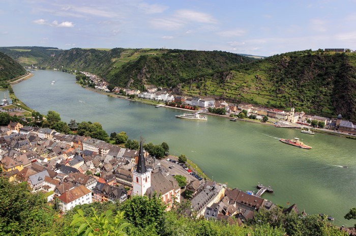 River town with vineyards in Germany