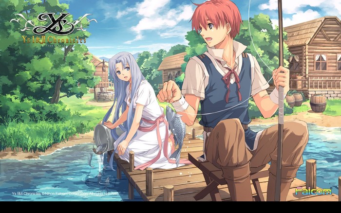 Adol and Lena fishing in Ys I & II Chronicles