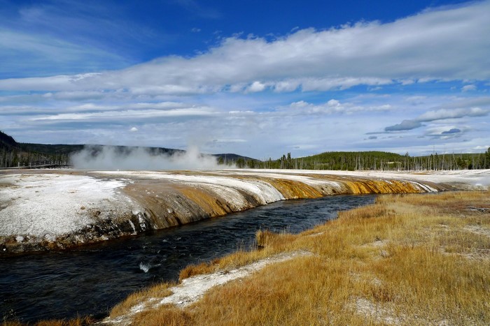 Yellowstone National Park Geothermal Area with River