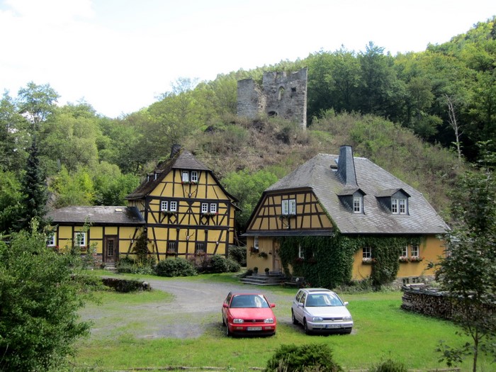 Half-timbered houses and castle ruins in Germany