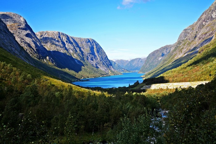 A beautiful fjord with mountains and a lake