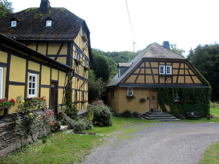 Half-timbered houses in a rural setting