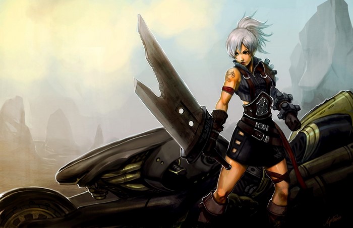 Riven from League of Legends with a large sword
