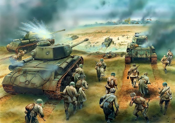 World War II tanks and soldiers in battle