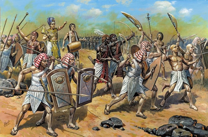 Ancient Egyptian soldiers in battle formation
