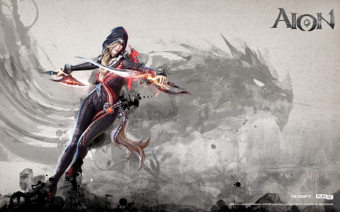 Aion: Tower of Eternity wallpaper with female assassin and dragon