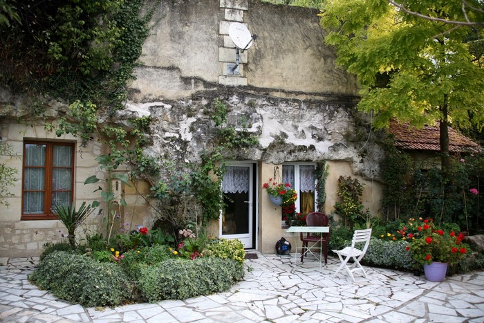 Courtyard of a stone house in Azay le Rideau, France