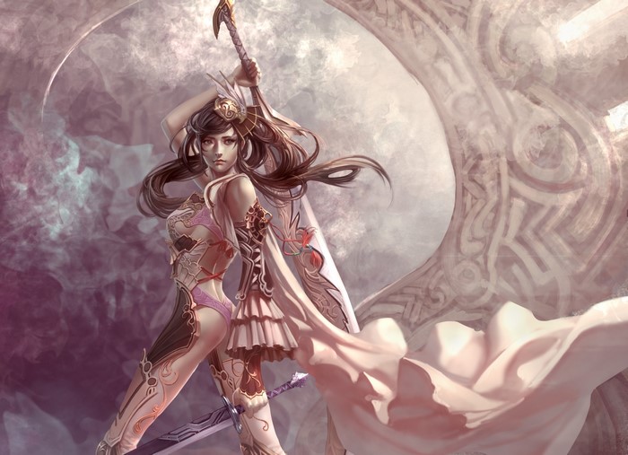 Warrior woman with sword and flowing cape