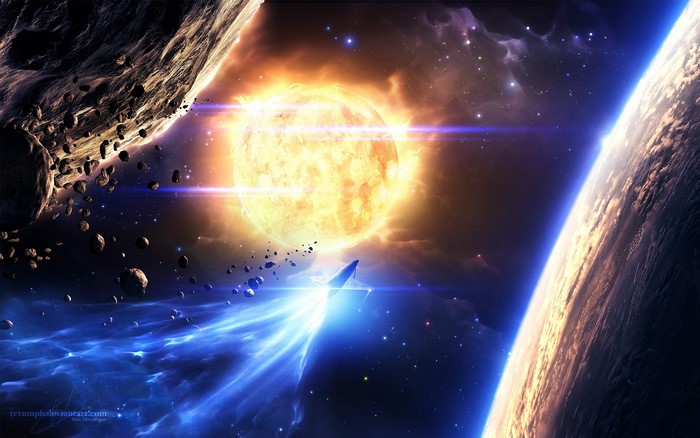 Sun, Planets, and Asteroids in Space