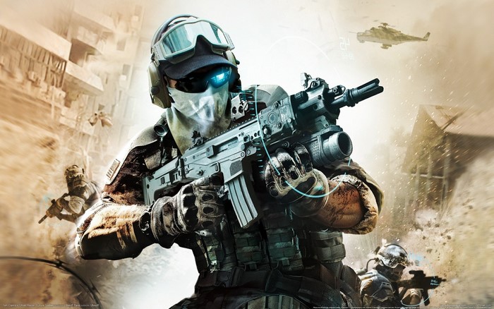 Soldier from Ghost Recon aiming a rifle