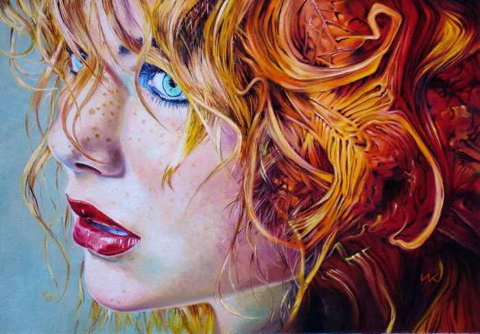 Portrait of a woman with fiery hair by Wlodzimierz Kuklinski