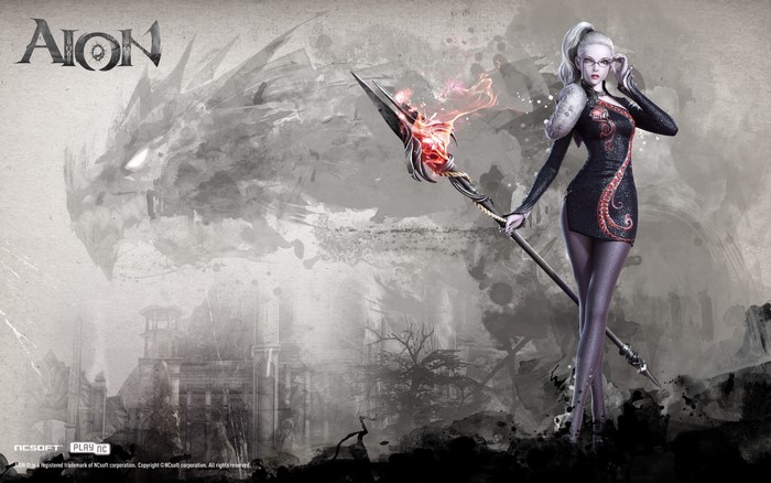 Aion: Tower of Eternity wallpaper with a woman and dragon