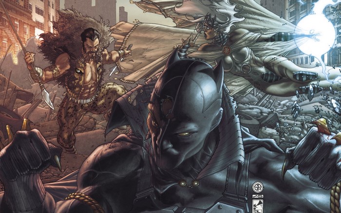 Black Panther, Kraven the Hunter, and Storm in battle