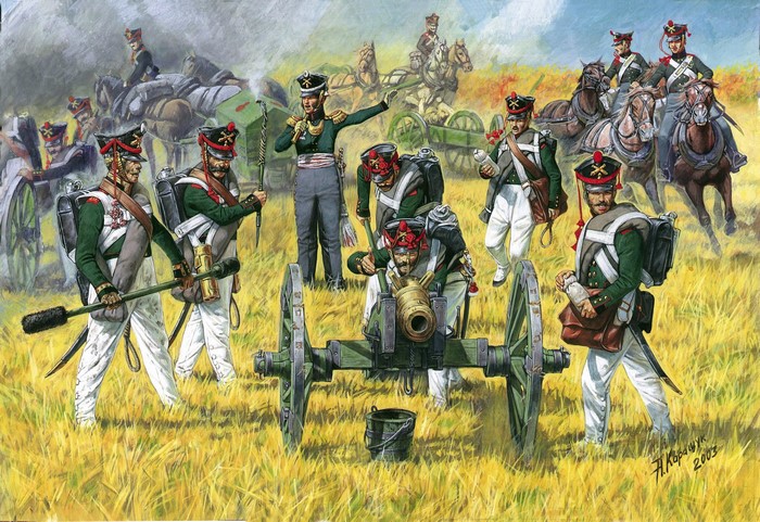 Soldiers operating artillery in a field