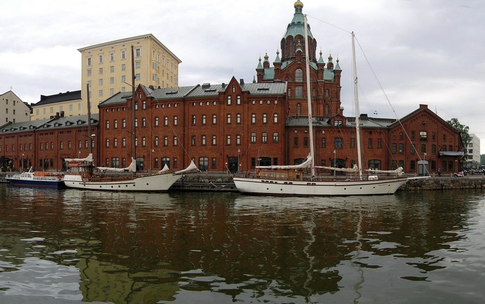 Uspenski Cathedral and boats in Helsinki, Finland
