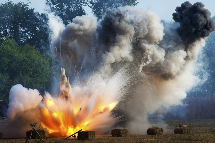 Explosion with smoke and debris