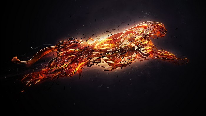 Abstract cheetah made of fire and shards