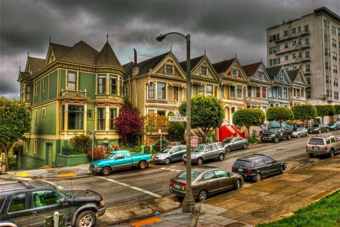 Victorian houses on Steiner Street, San Francisco, California