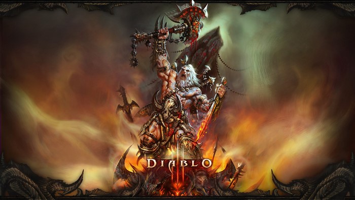 Diablo III Barbarian with Axe and Sword