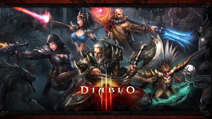 Diablo III characters fighting monsters