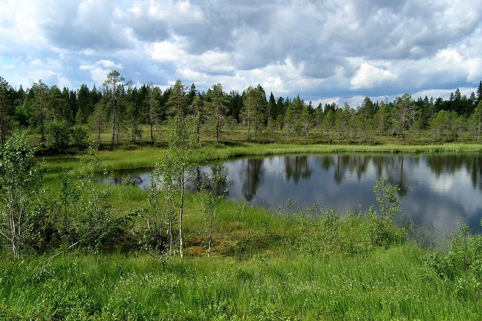 Lake Motolampi in Finland with clouds