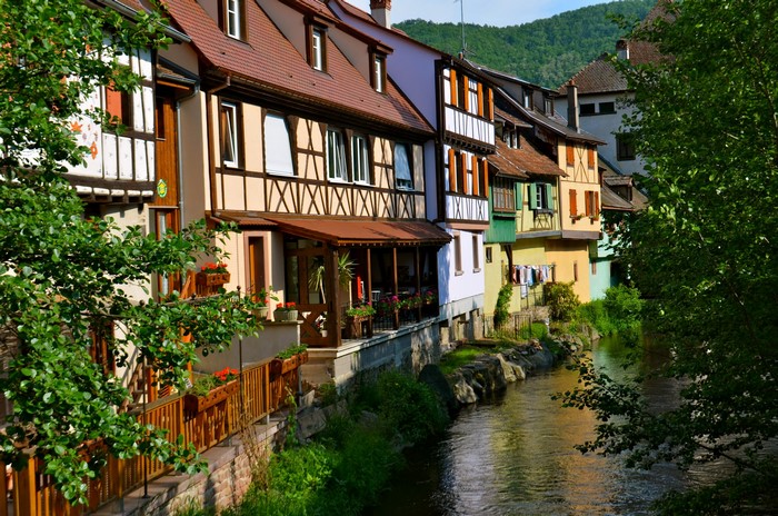Kaysersberg, France half-timbered houses along a canal