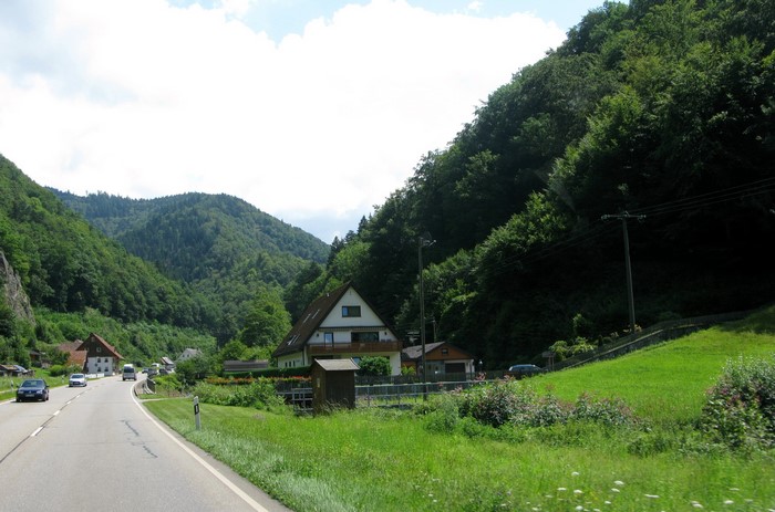 Roads in a German valley with houses and trees