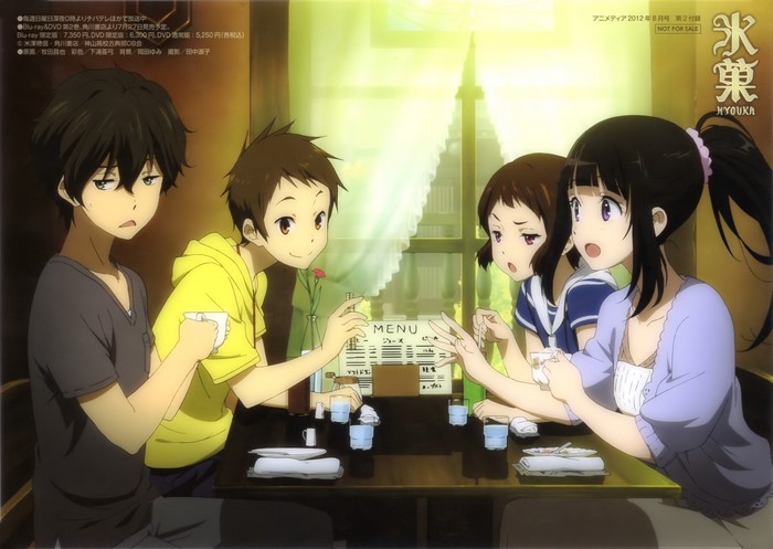Hyouka characters at a cafe