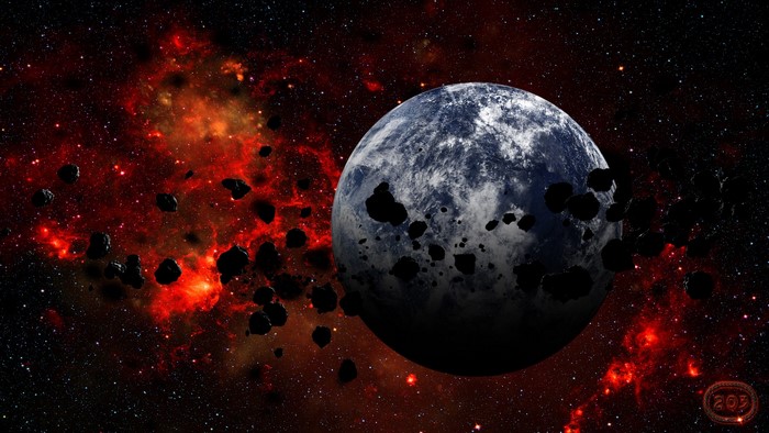 Planet and asteroids in a nebula