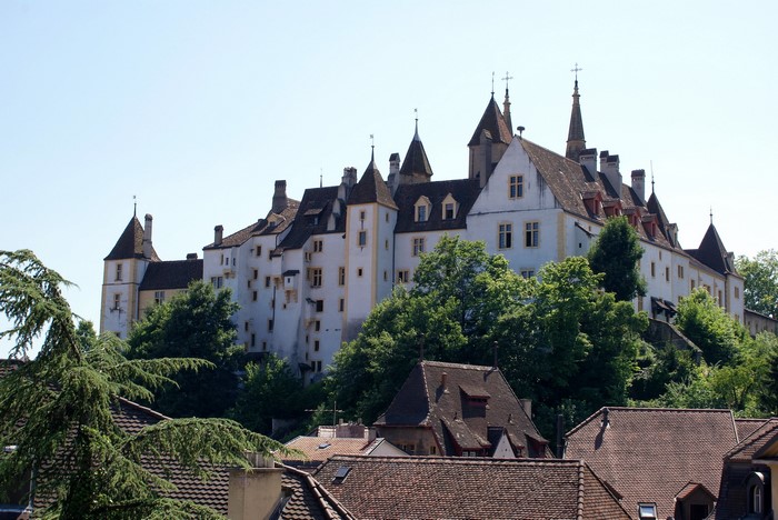 Chillon Castle on a hill in Switzerland