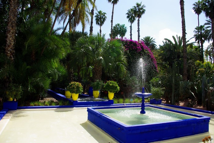 Jardin Majorelle Marrakech Morocco Fountain Palm Trees