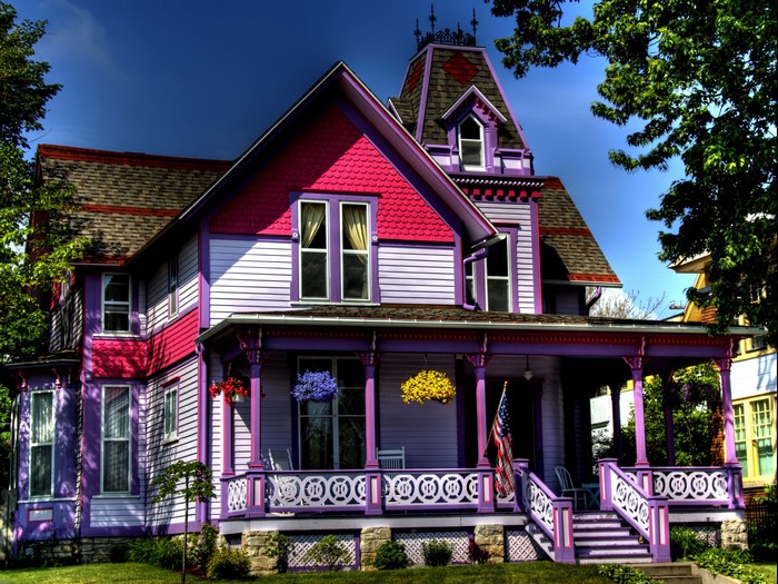 Victorian House with Pink and Purple Exterior