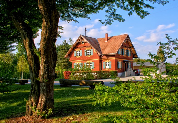 Red house with shutters in Germany