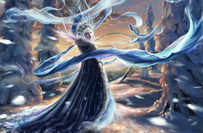 4K Magic Winter Woman with Flowing Ribbons
